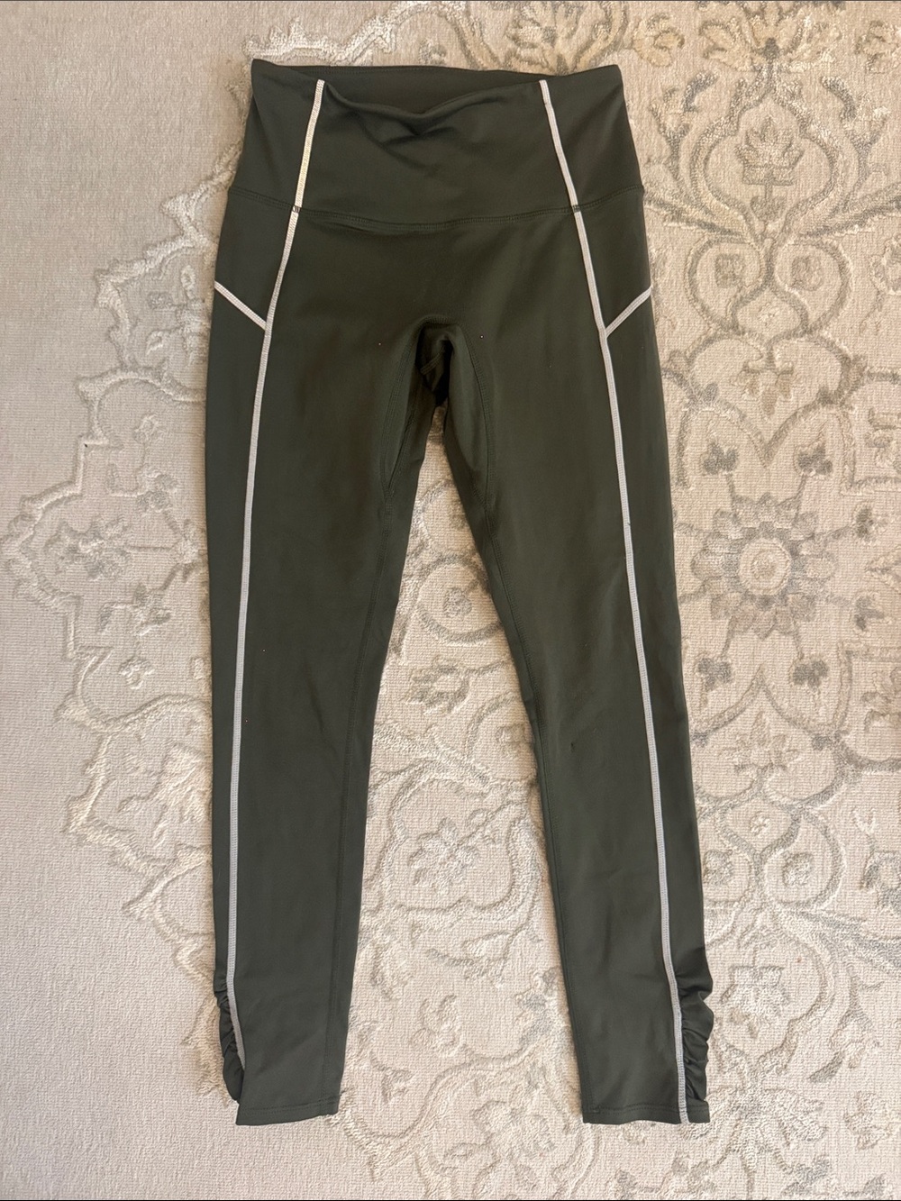 Free People Olive Green High-Waist Leggings with Contrast Trim